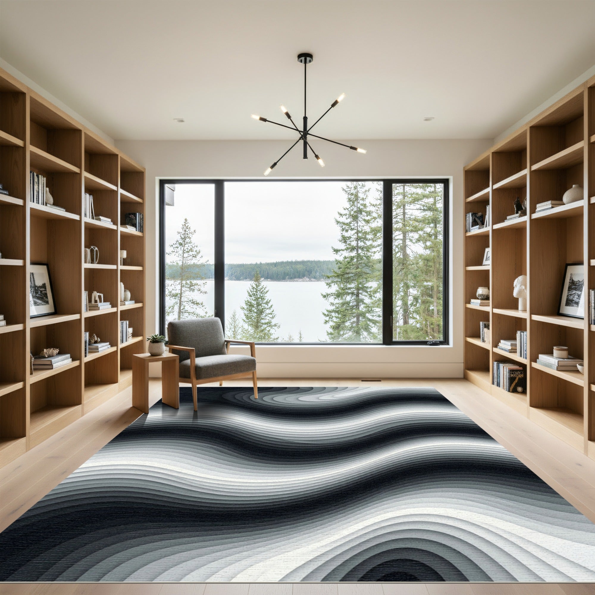 Monochrome Abstract Wavy Gradient Wave Rug
