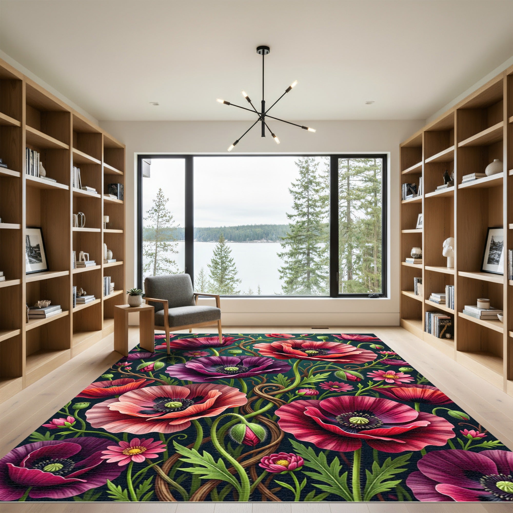 Vibrant Painted Poppy Floral Garden Rug