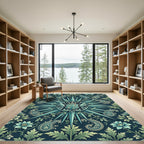 Royal Teal Crest Paisley Floral Rug