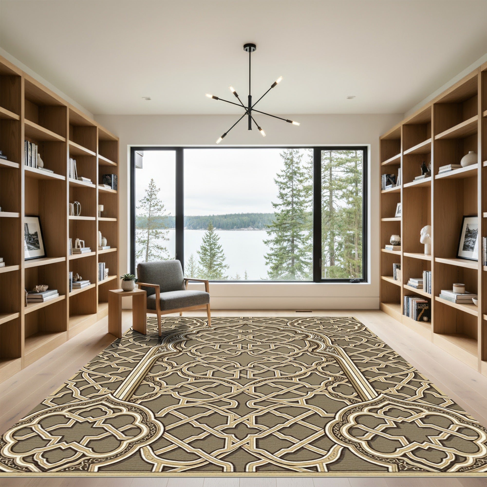 Intricate Beige Geometric Interlaced Arabesque Rug