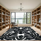 Monstera Leaves Foliage Black and White Rug