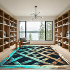 Rustic Teal Wood Lattice Pattern Rug
