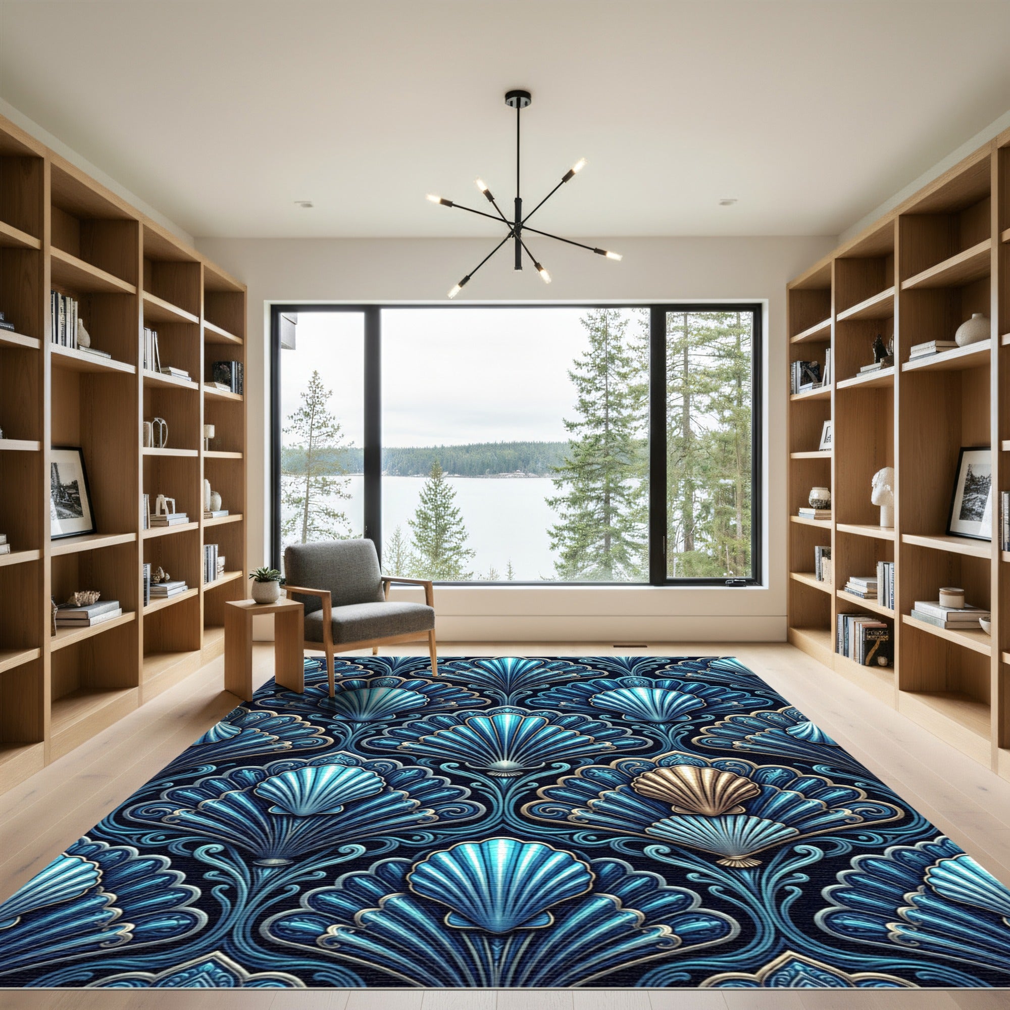 Oceanic Teal Shell Fan Repeats Rug