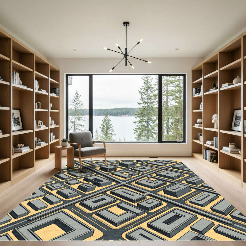 Isometric Gray Architecture Urban Grid Rug