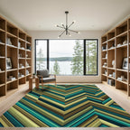 Modern Teal and Gold Chevron Rug