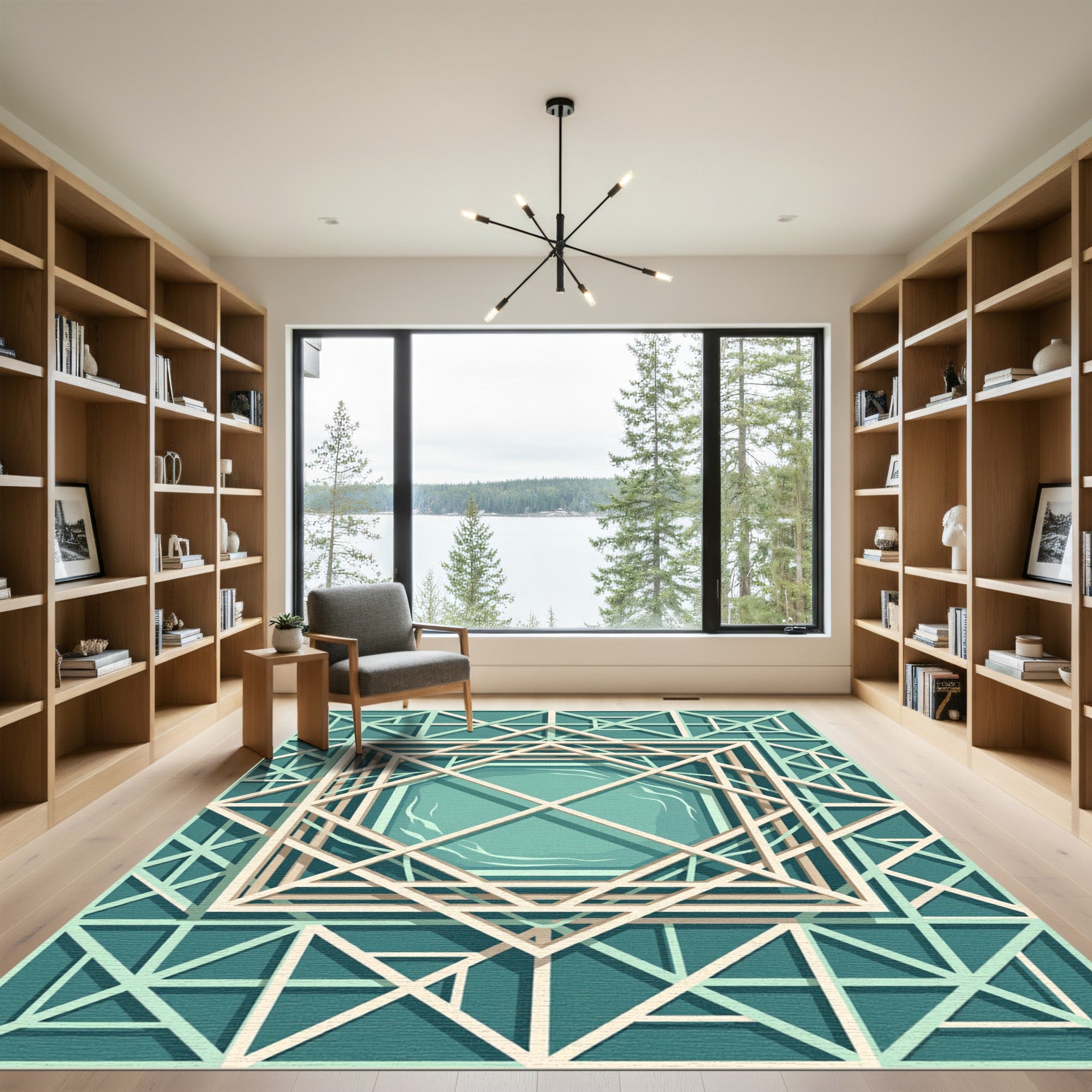Modern Sage Geometric Layered Lattice Rug