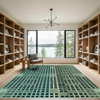 Aqua Geometric Architectural Grid Rug
