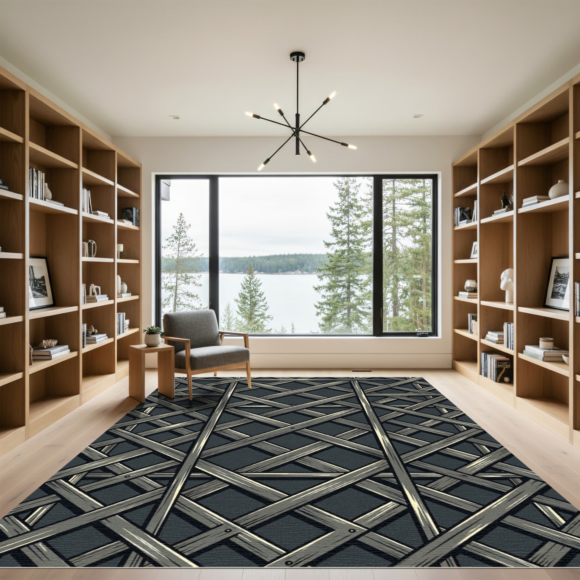 Dark Gray Rustic Lattice Weave Rug