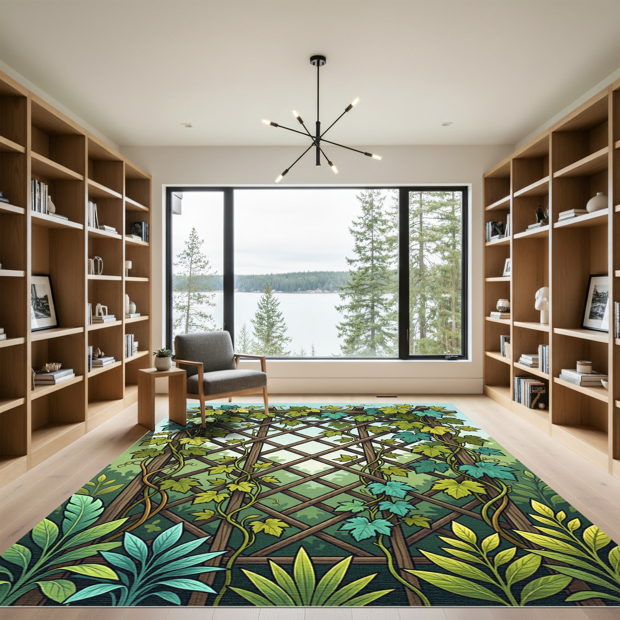 Lush Emerald Ivy Trellis Botanical Rug