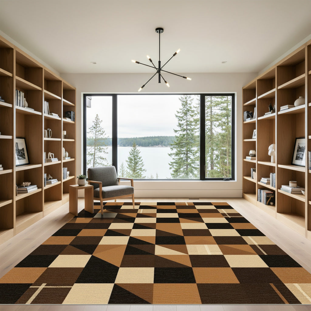 Brown Toned Geometric Cube Illusion Rug