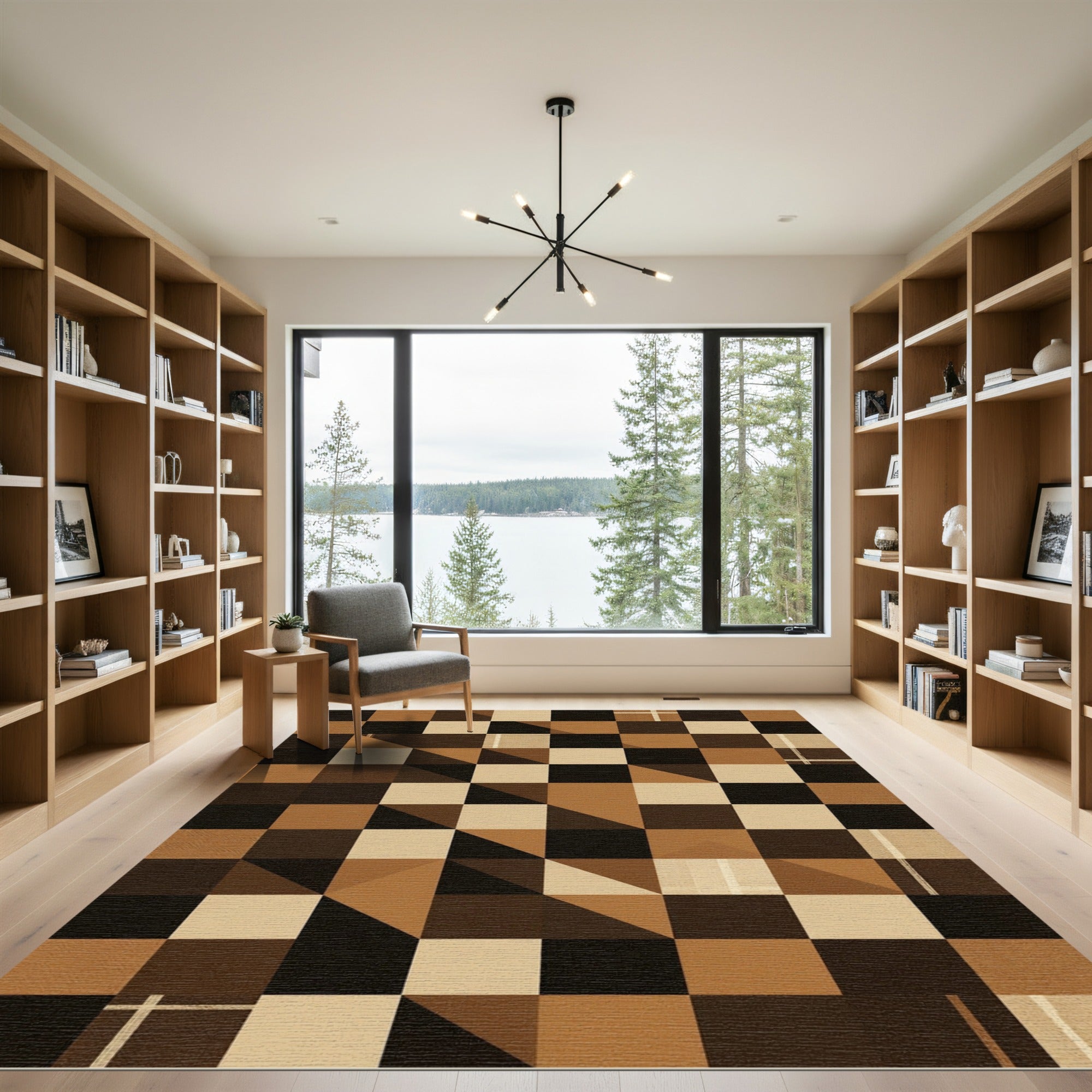 Brown Toned Geometric Cube Illusion Rug