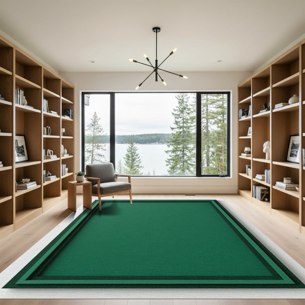 Deep Forest Green Layered Frame Rug