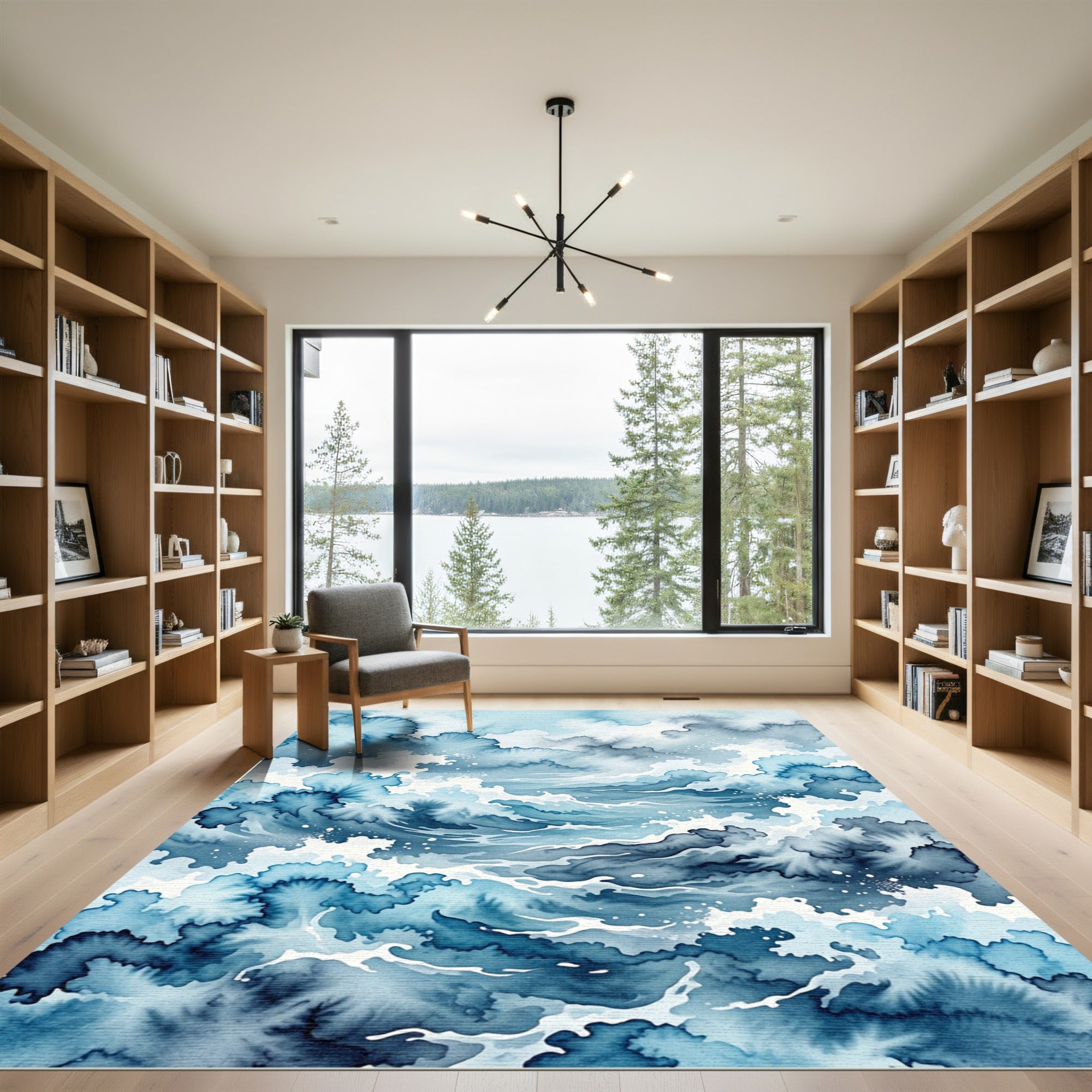 Abstract Watercolor Ocean Wave Currents Rug