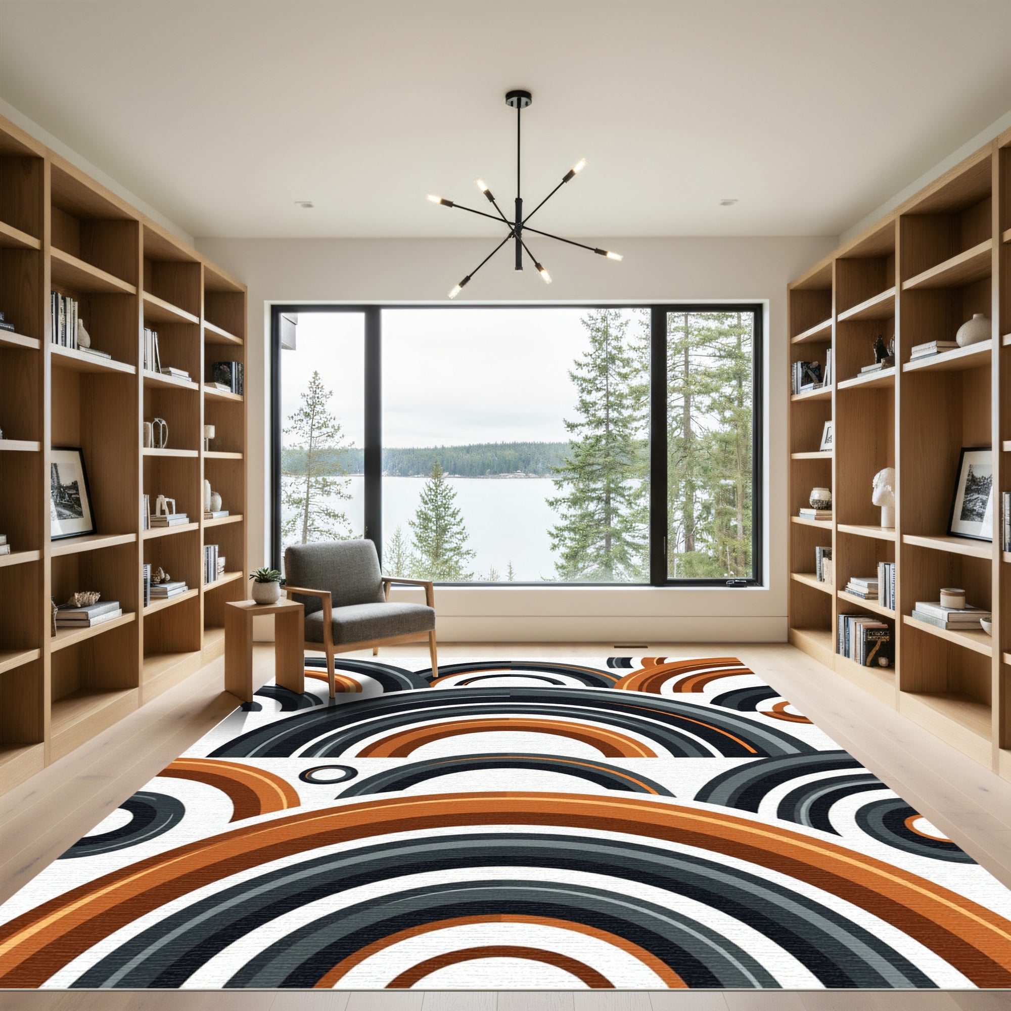 Modern Arched Bronze Gray Geometric Rug