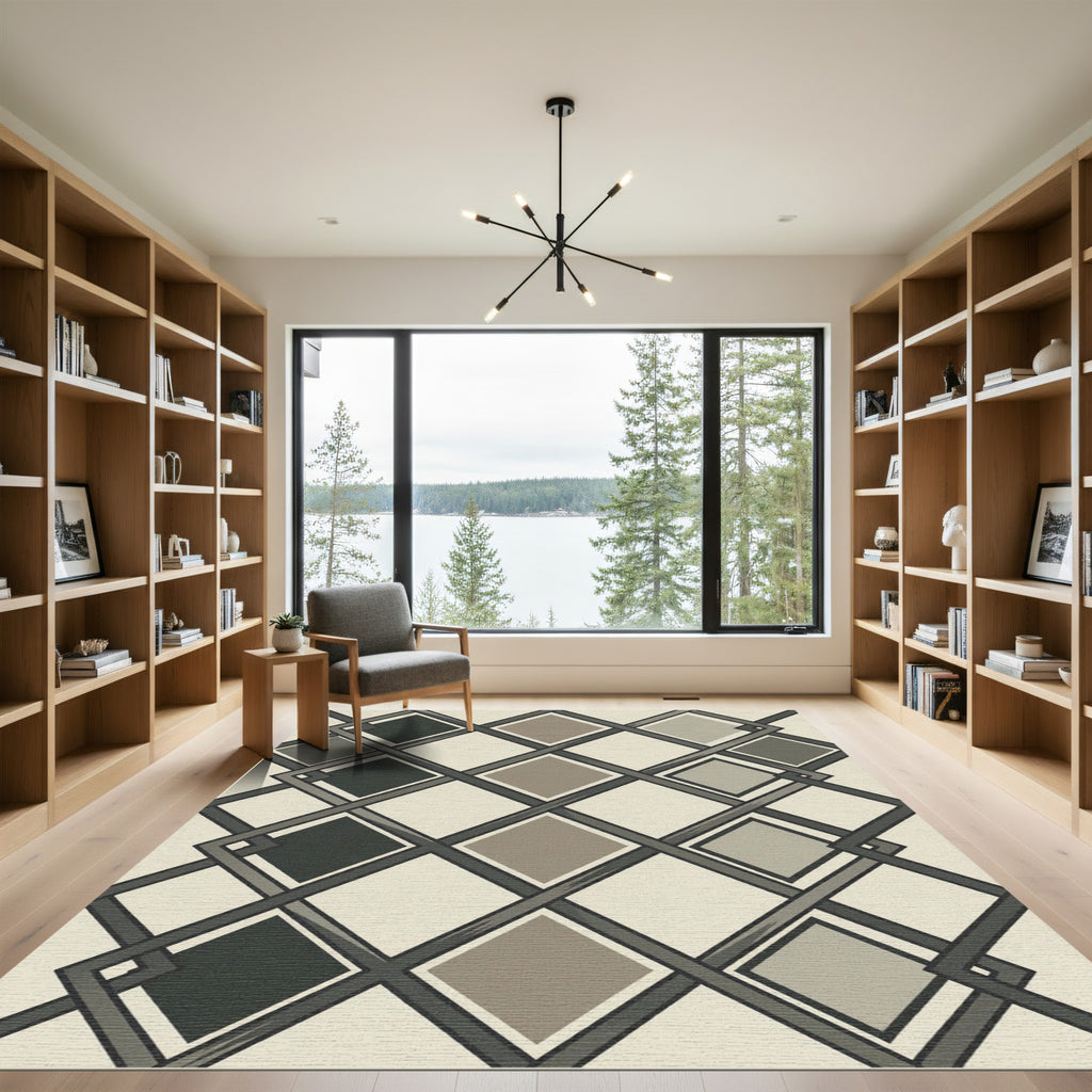 Sophisticated Gray Geometric Intersecting Diamond Rug