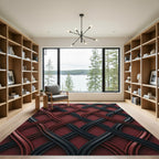 Interwoven Crimson and Charcoal Wave Lattice Rug