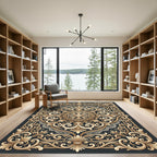 Ornate Gold Filigree Baroque Scrollwork Rug