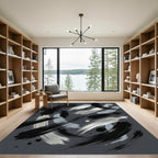 Modern Gray Black Abstract Brushstrokes Rug
