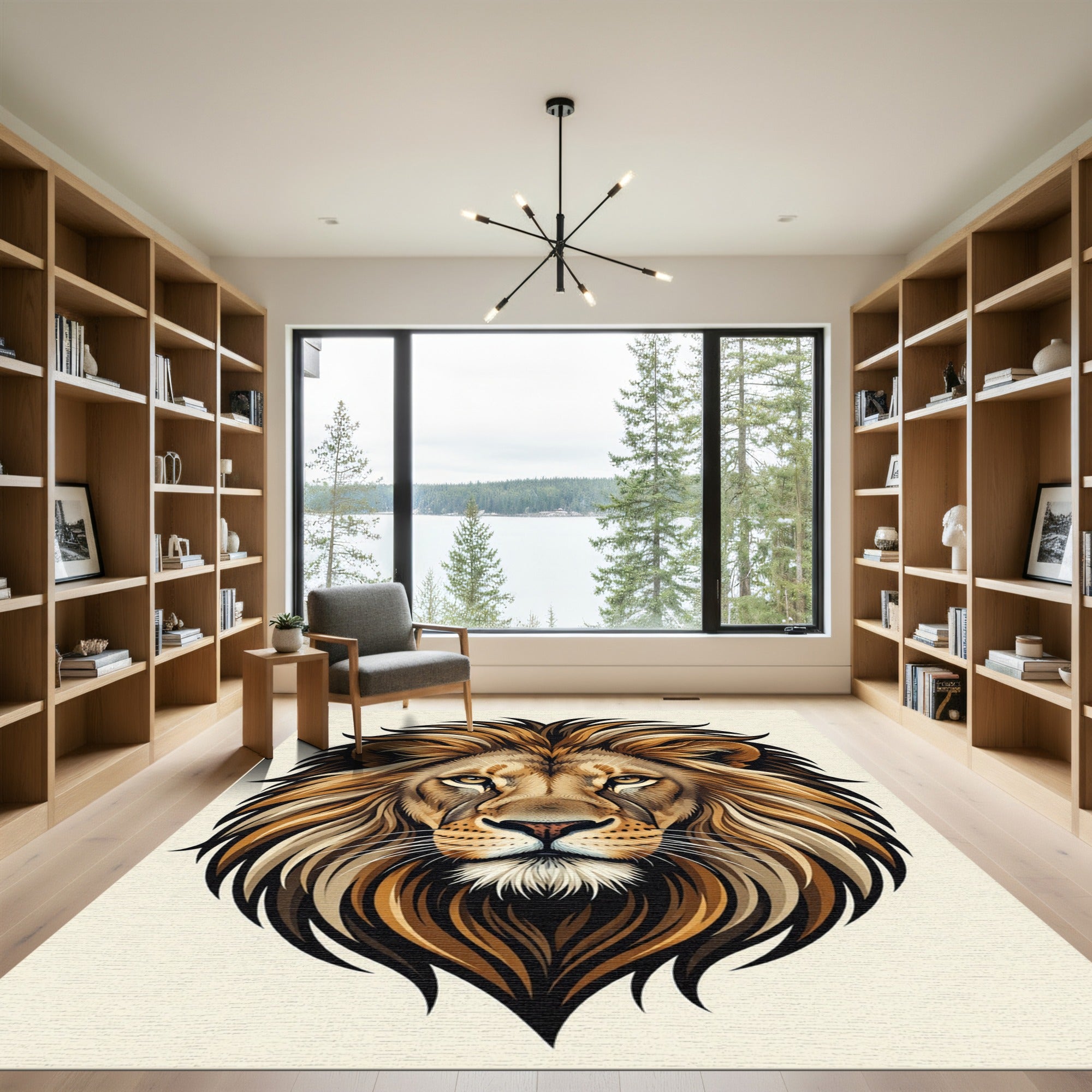 Majestic Golden Lion Head Portrait Rug