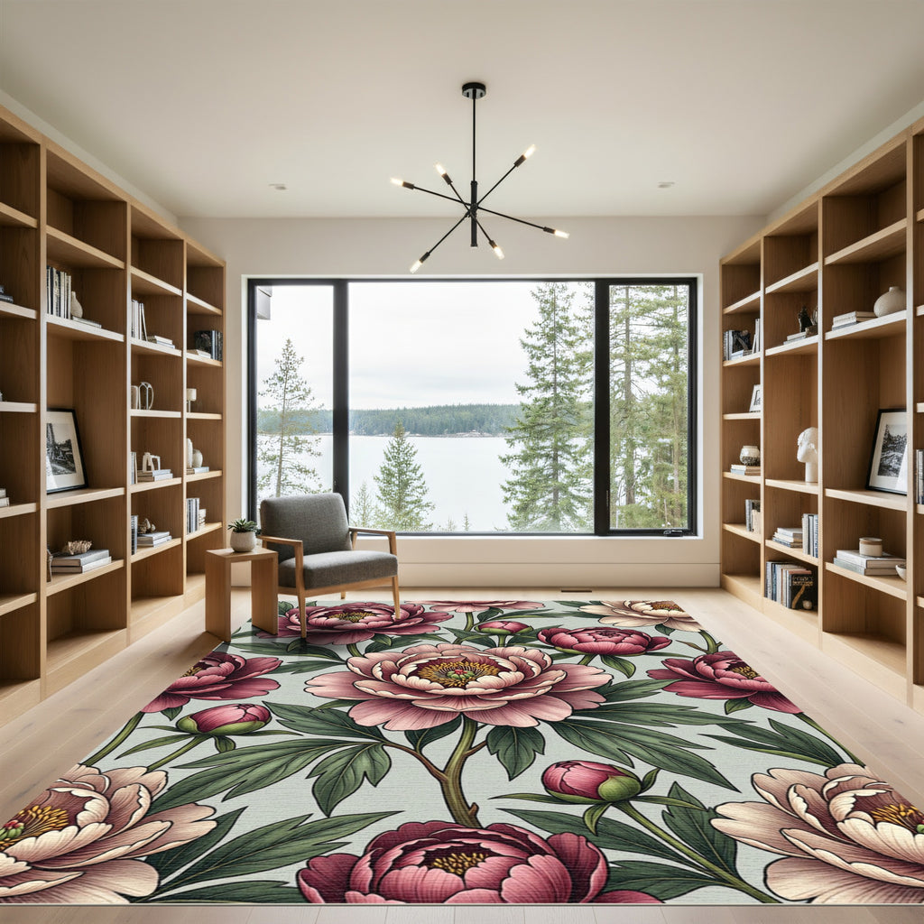 Grand Pink Peony Floral Garden Rug