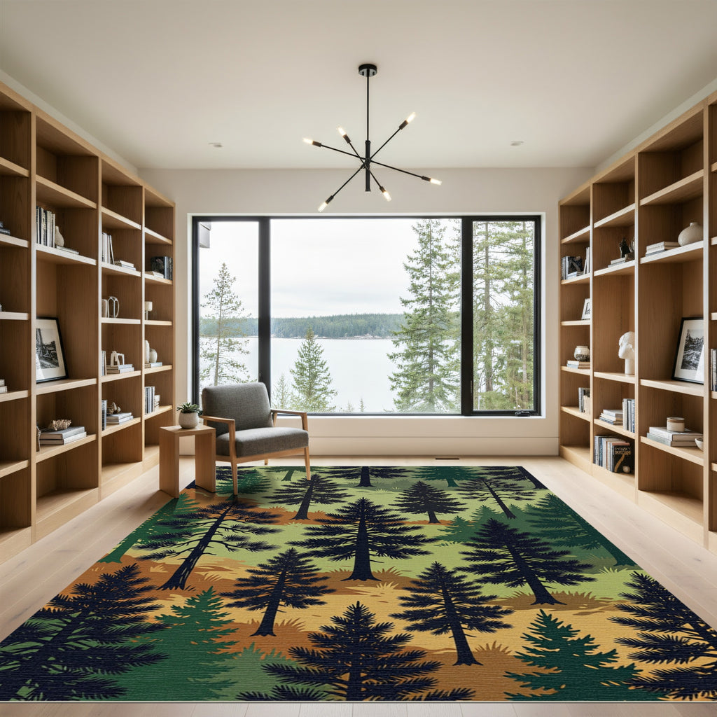 Forest Pine Trees Woodland Landscape Rug