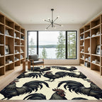 Gothic Charcoal Rooster Folk Art Rug