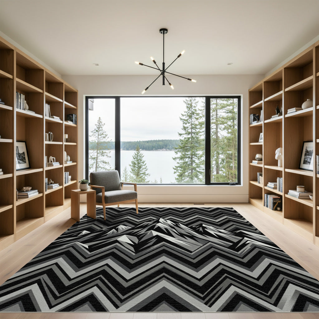 Monochromatic Mountain Zigzag Graphic Rug