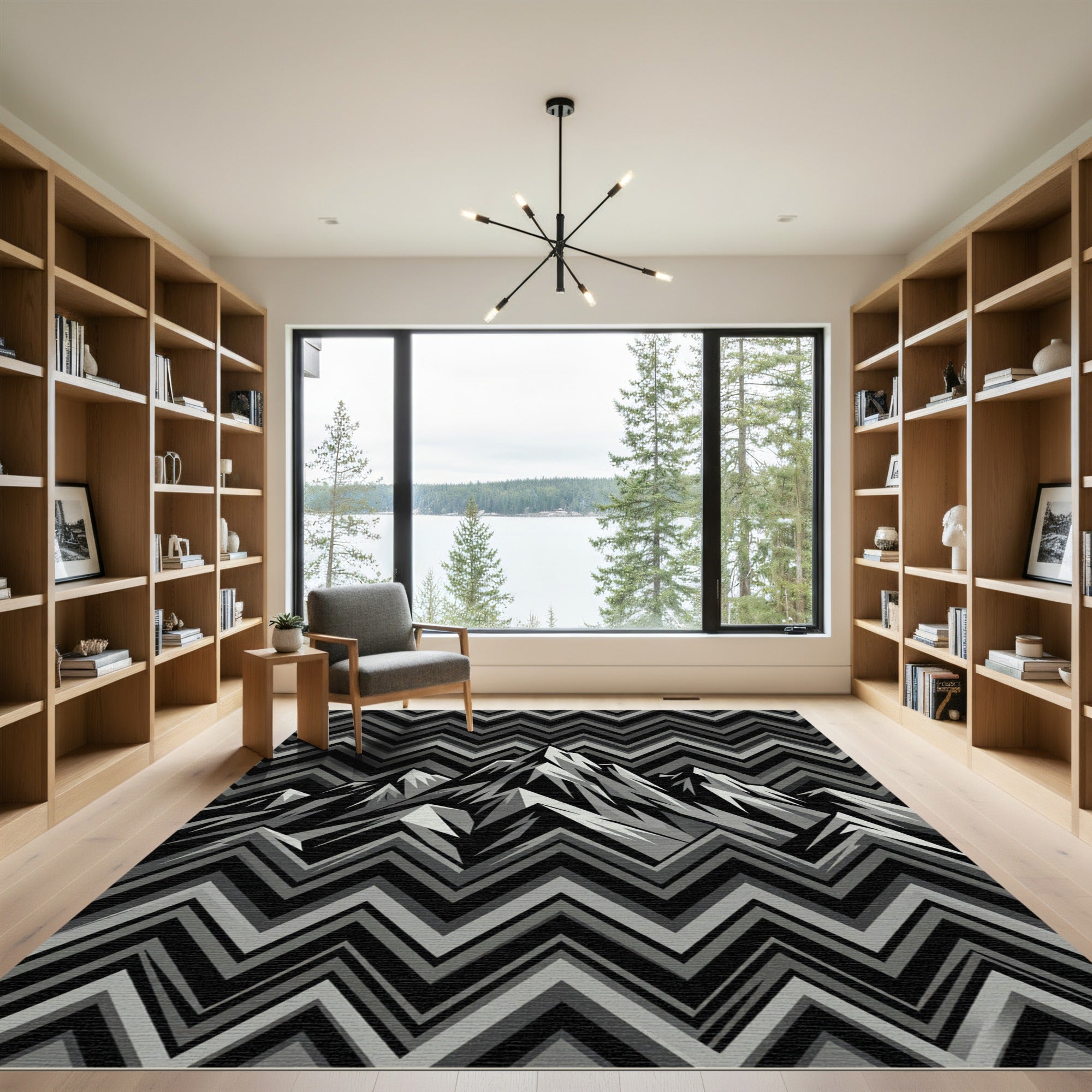 Monochromatic Mountain Zigzag Graphic Rug