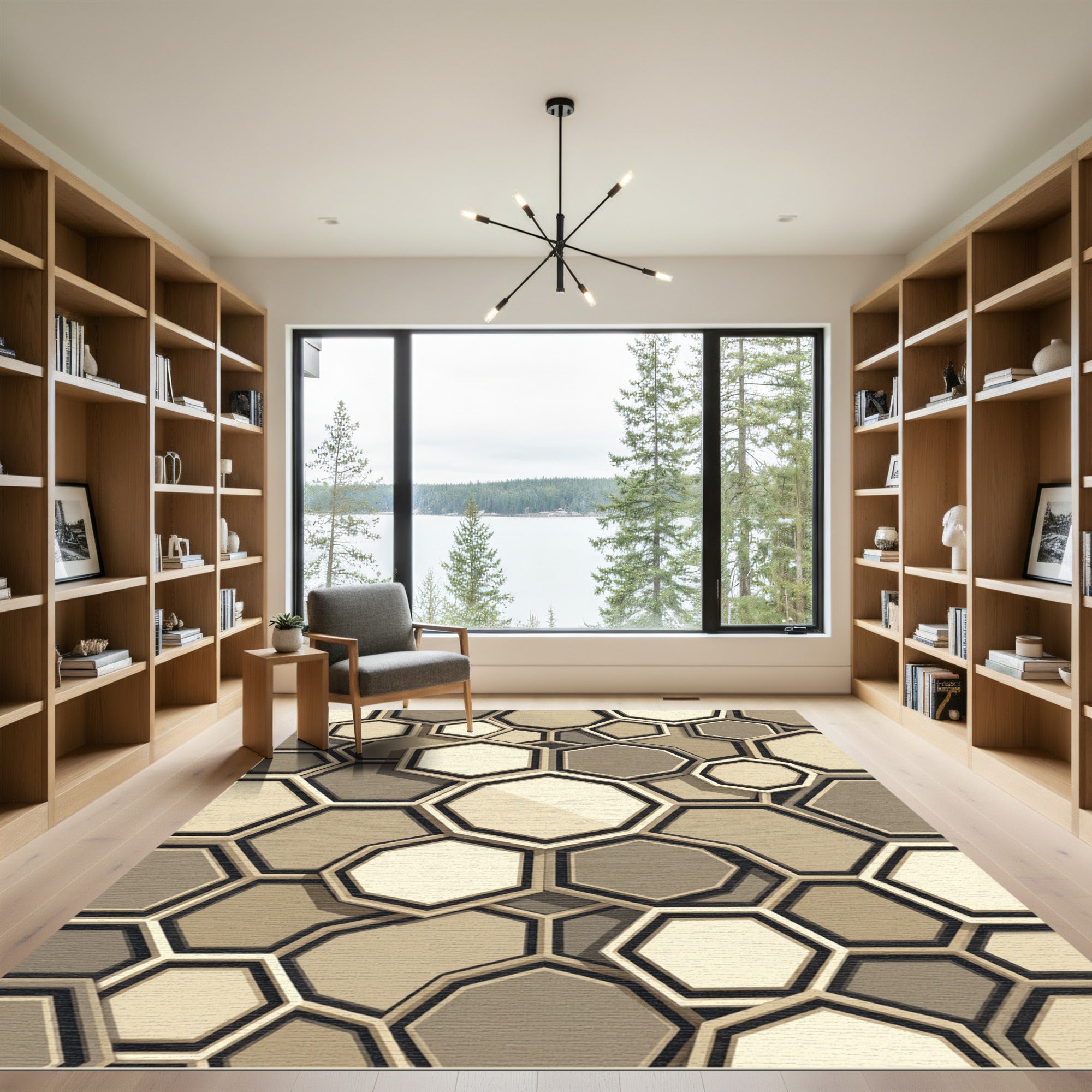Neutral Multi Hexagon Interlocking Rug