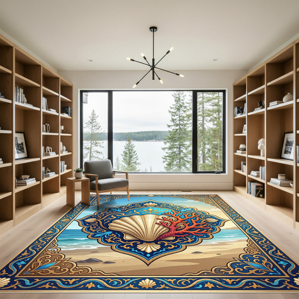 Coastal Shell and Coral Medallion Art Rug