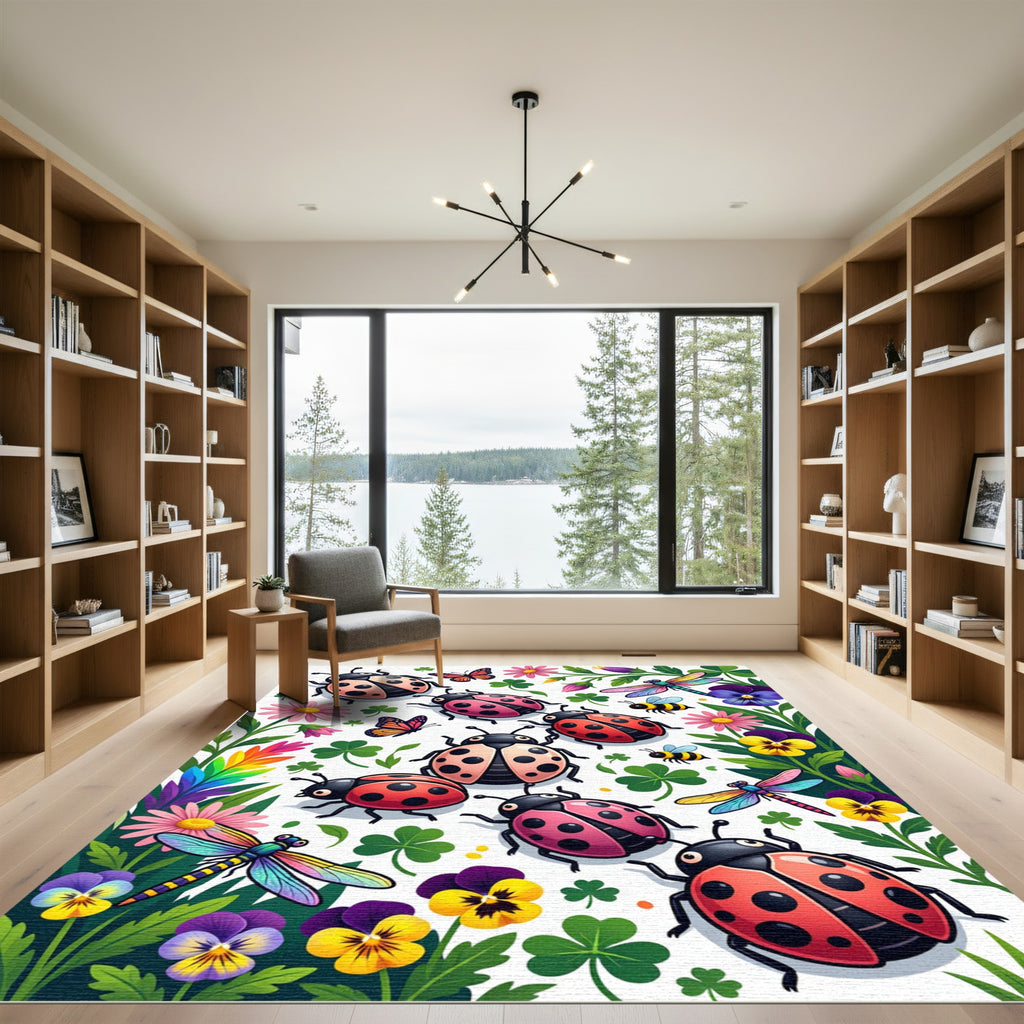 Cheerful Ladybugs Butterflies Dragonflies Garden Rug