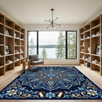 Azure Golden Starburst Floral Mandala Rug