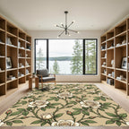 Cream Rose Vine Botanical Pattern Rug