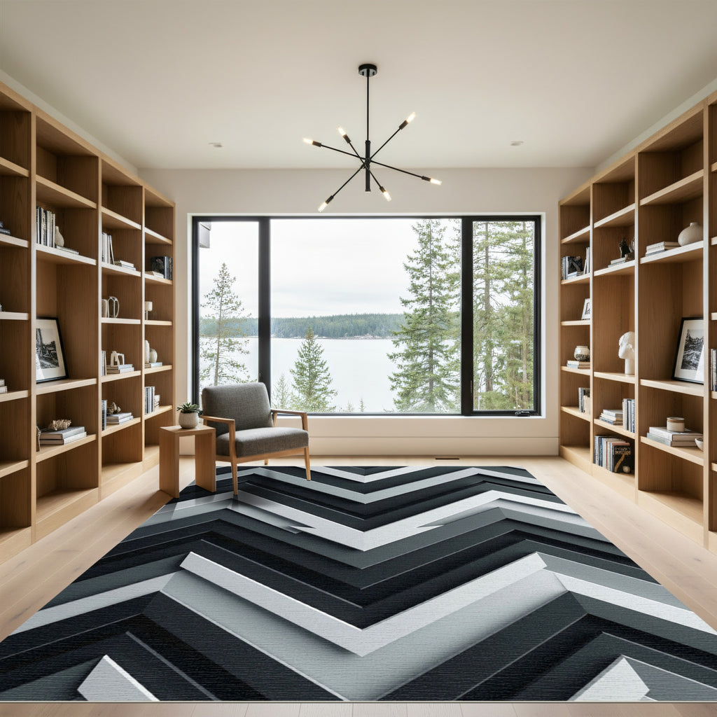Modern Grayscale Chevron Layers Rug