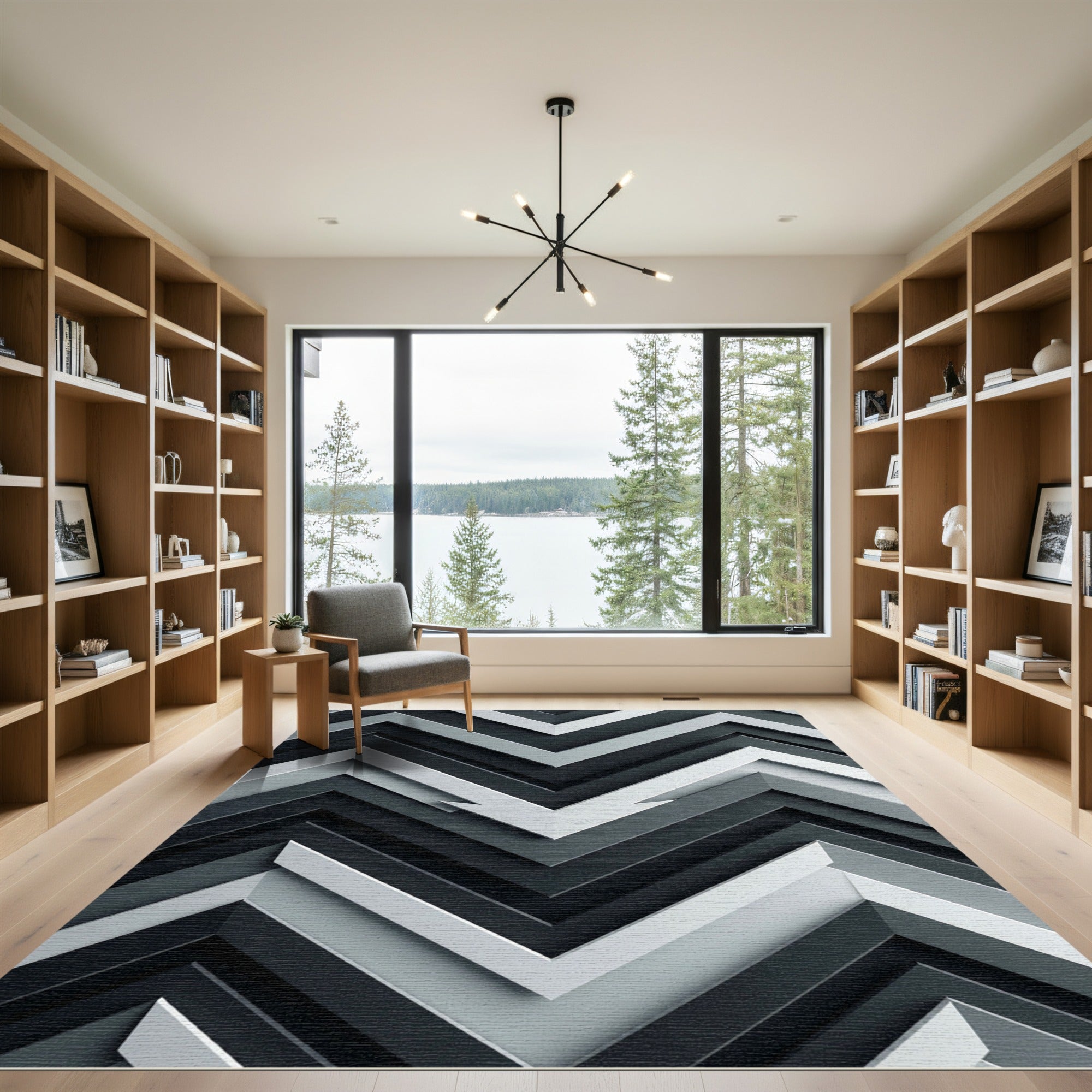 Modern Grayscale Chevron Layers Rug