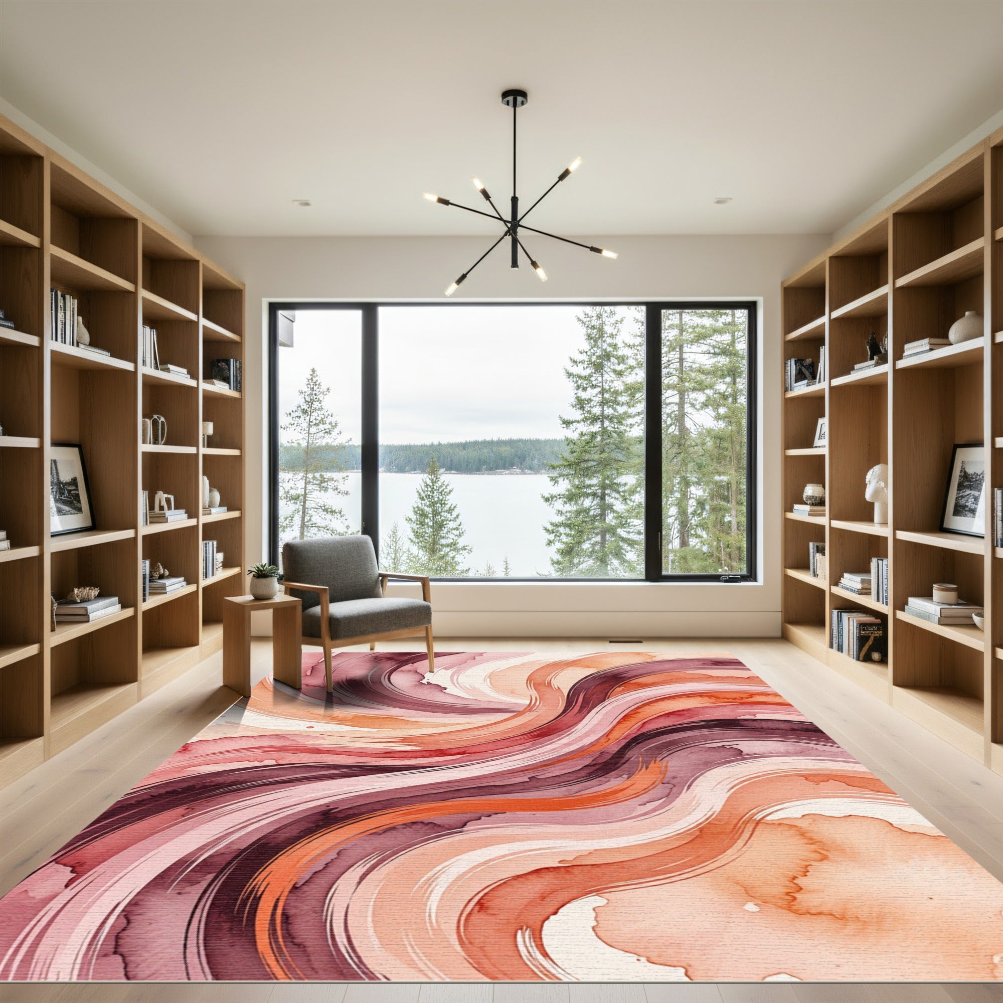 Earthy Crimson Swirl Watercolor Rug