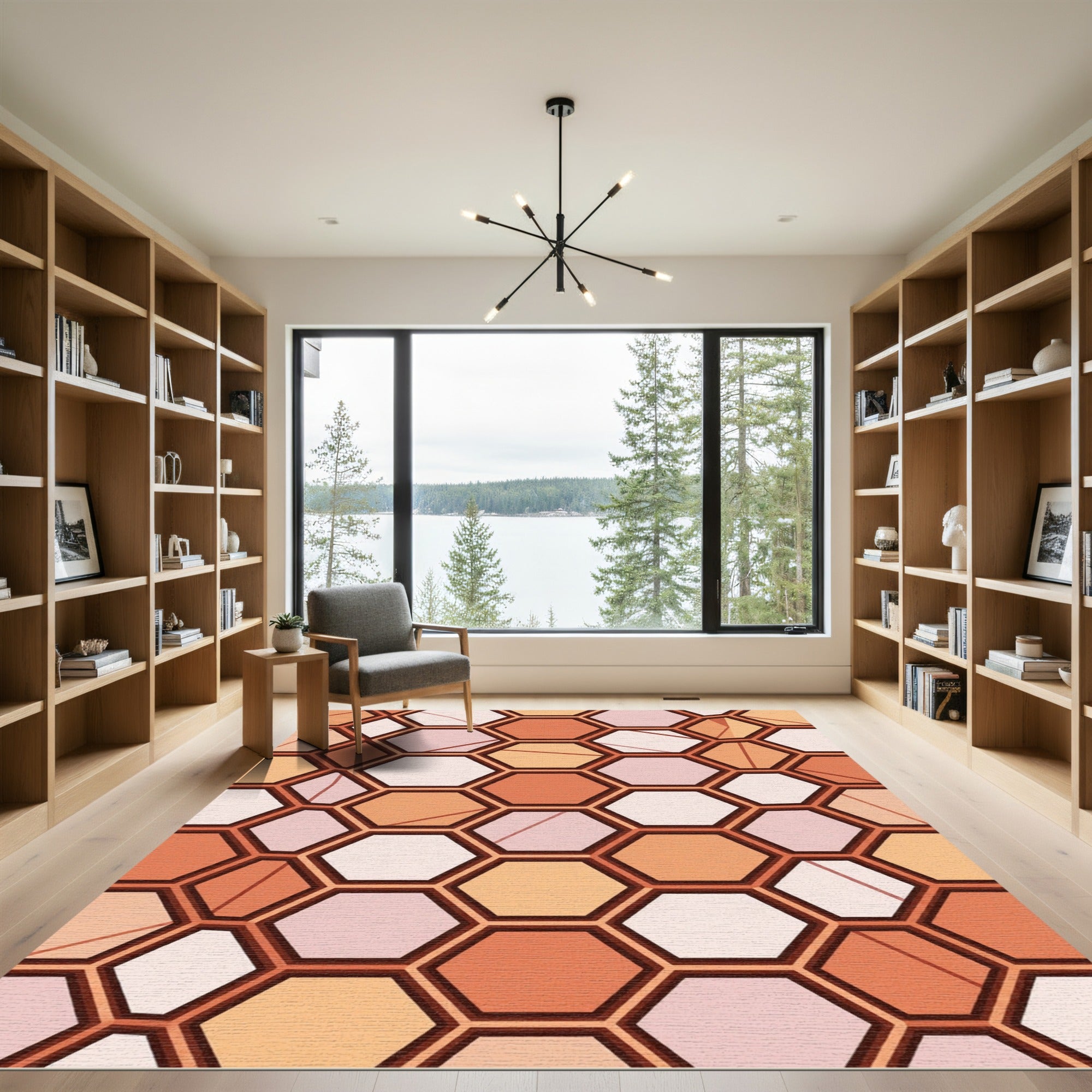 Geometric Peach Hexagon Arrangement Rug