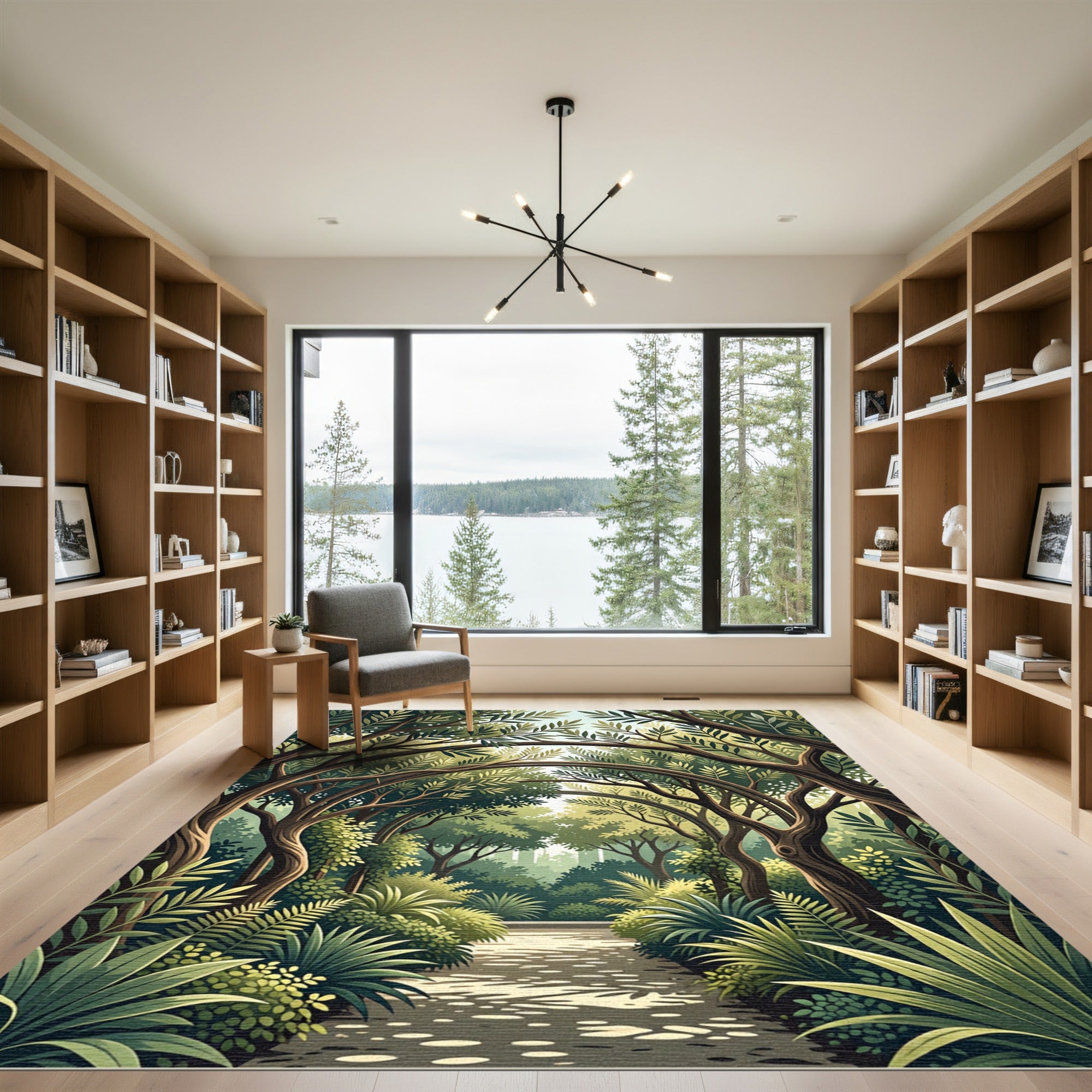 Lush Green Forest Canopy Path Rug
