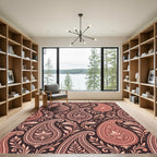 Coral Paisley Floral Scroll Tapestry Rug