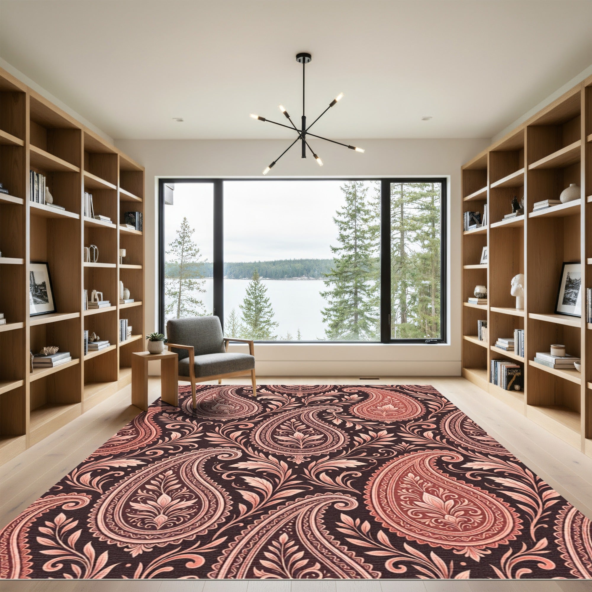 Coral Paisley Floral Scroll Tapestry Rug