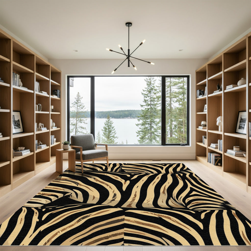 Bold Black Gold Zebra Stripe Rug