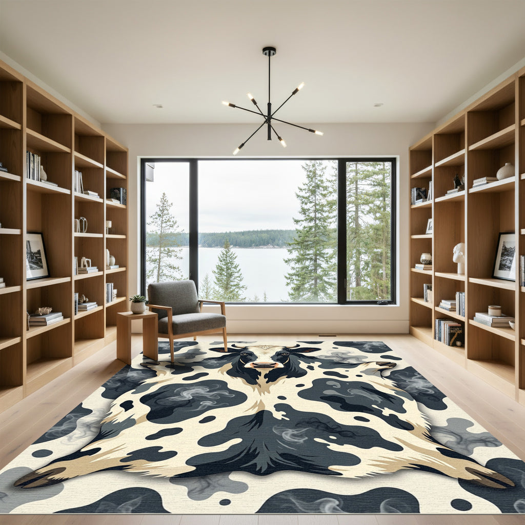Abstract Black and White Cowhide Rug