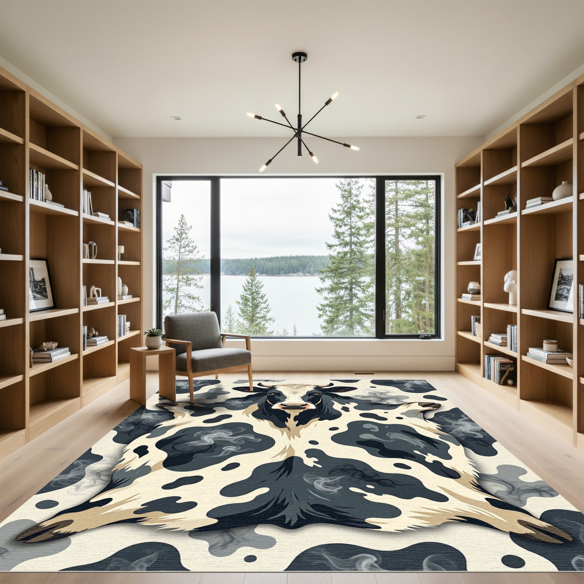 Abstract Black and White Cowhide Rug