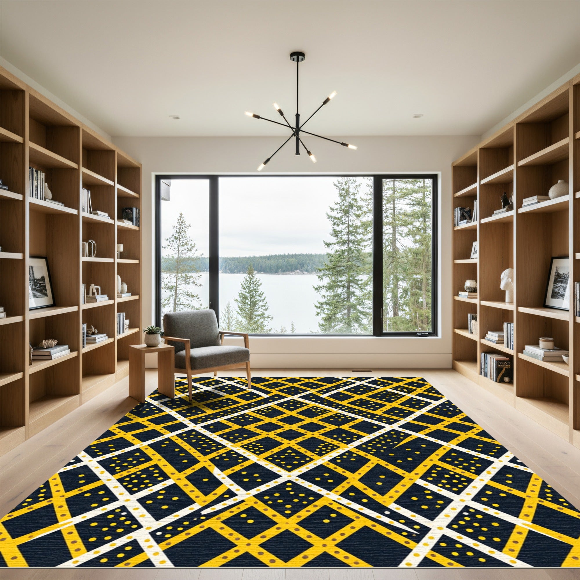 Midnight Yellow Diamond Dot Weave Rug