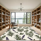 Green Herb Sprigs Lavender Botanical Rug