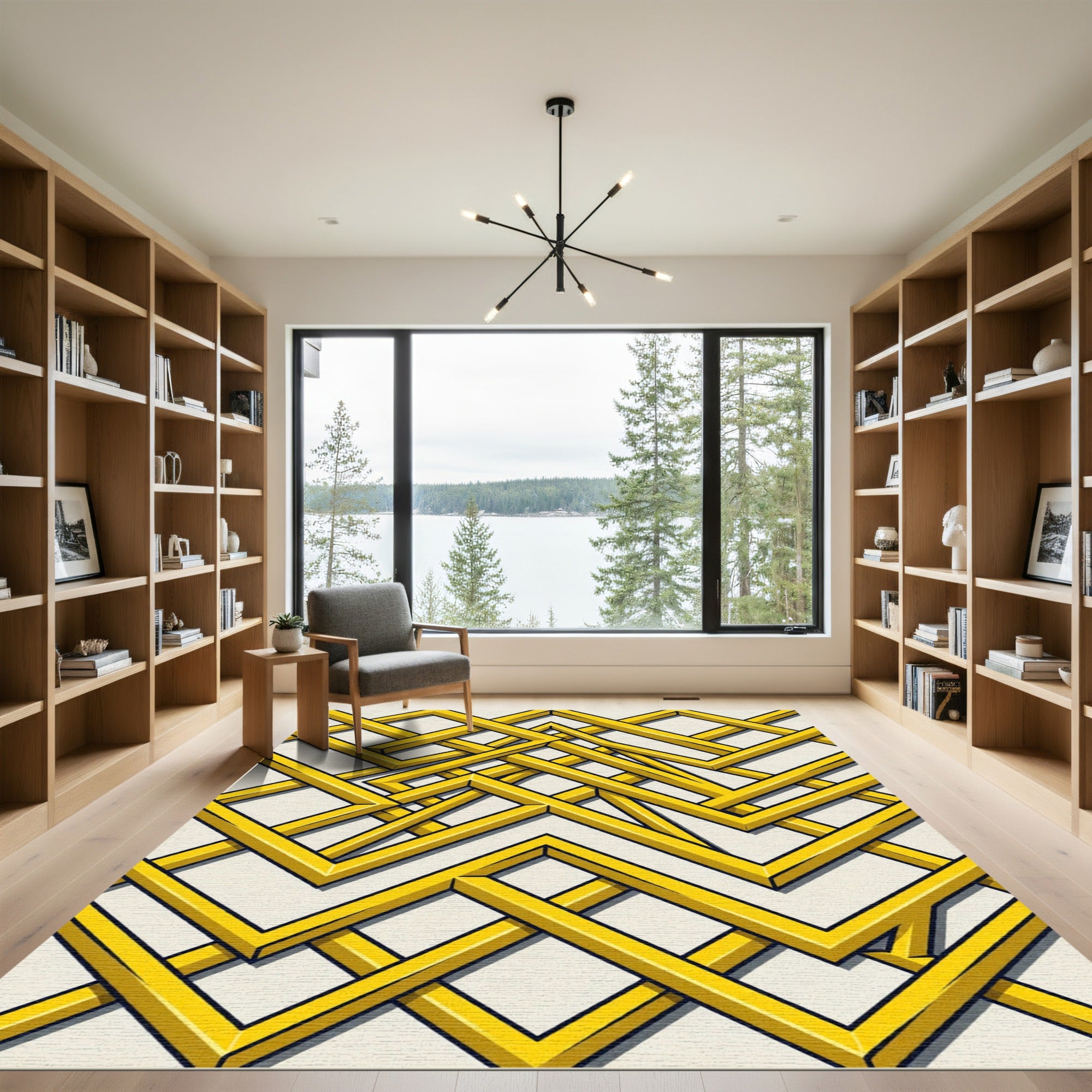 Golden Abstract Geometric Interlocking Link Rug