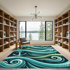 Whimsical Teal Anchor Oceanic Wave Rug