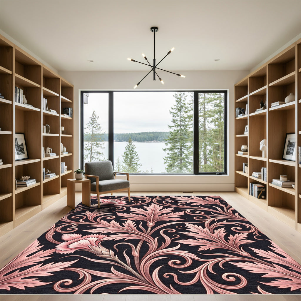 Rose Pink Floral Acanthus Scroll Rug