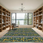 Woven Olive and Gold Linear Grid Rug