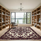Deep Plum Floral Medallion Border Rug